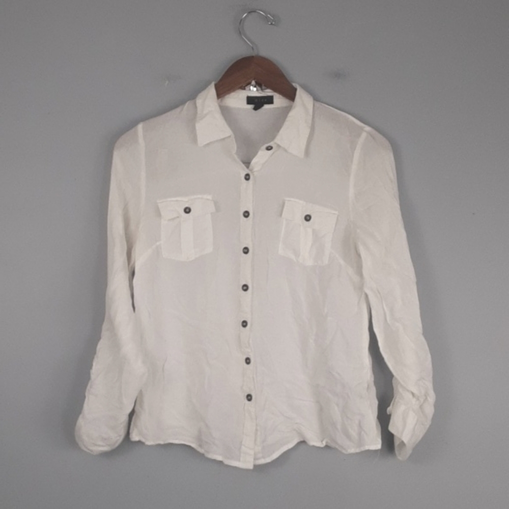 Mine White Button-Up Pocket Blouse Top